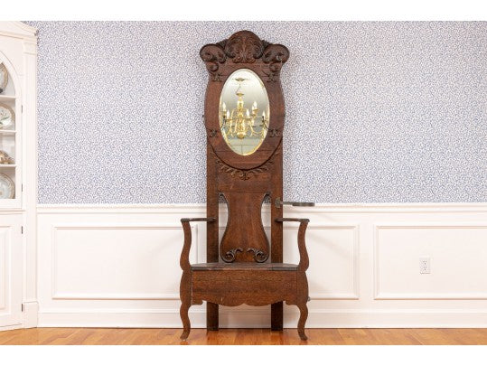 Renewed Antique Oak Bench and Rack