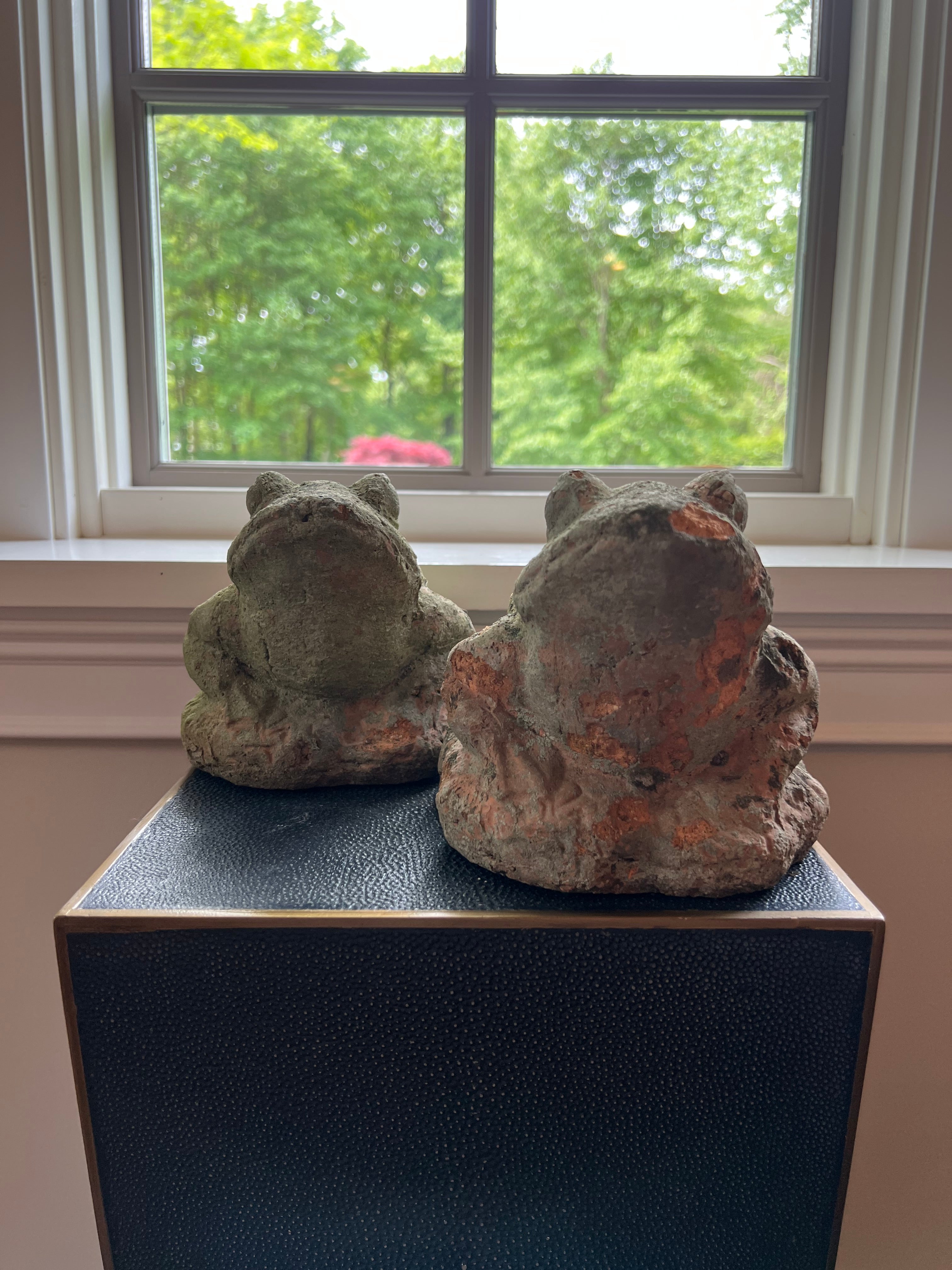 Vintage, beautifully aged statuary frogs