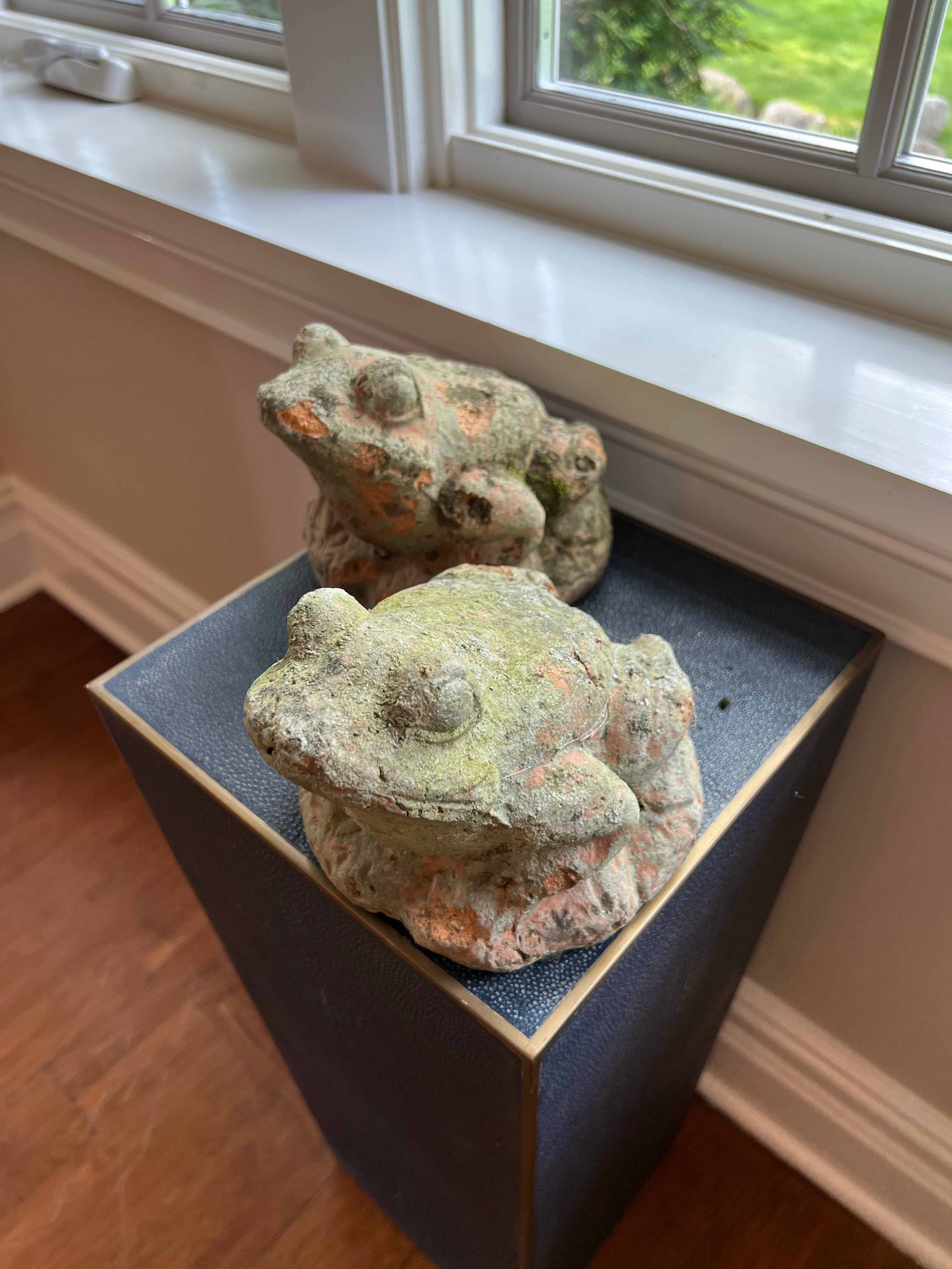 Vintage, beautifully aged statuary frogs
