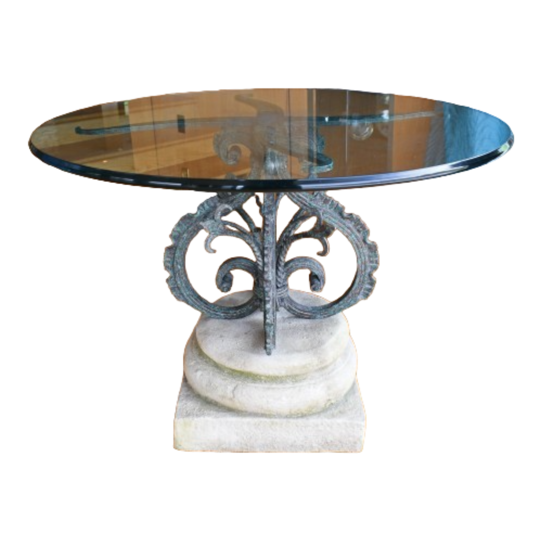 Coming soon! Vintage Glass and Iron Pedestal Table