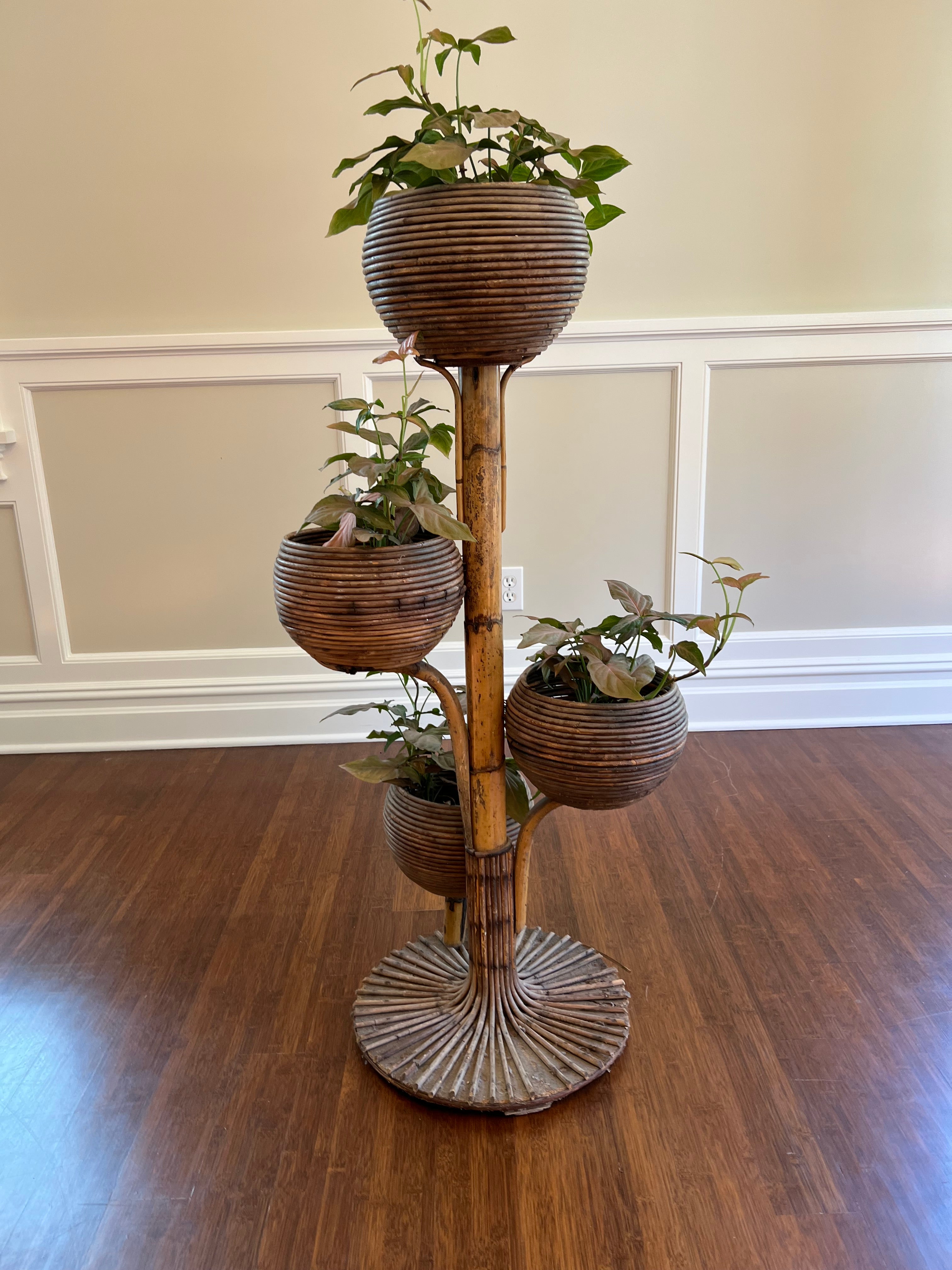 Mid Century Rattan Plant Stand