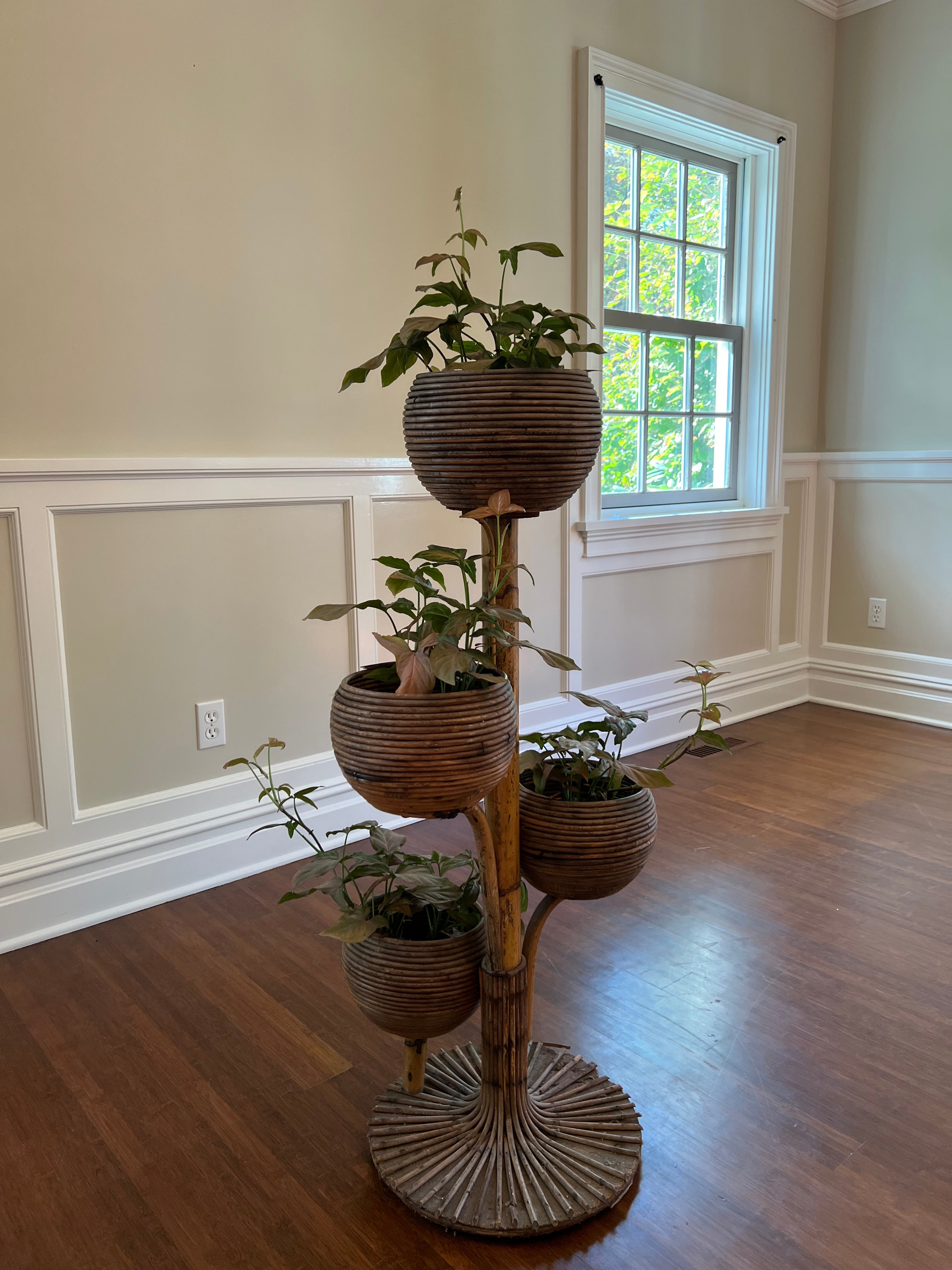 Mid Century Rattan Plant Stand