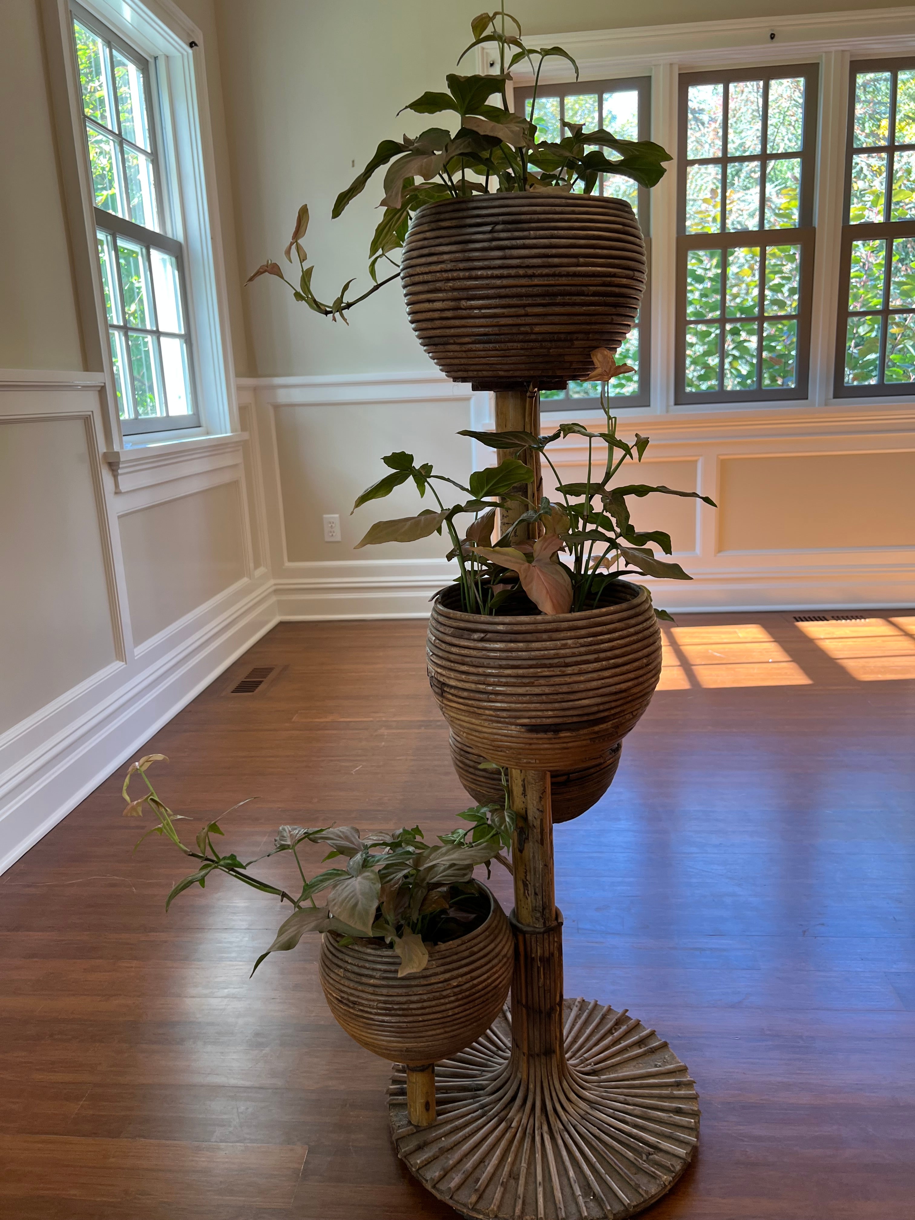 Mid Century Rattan Plant Stand