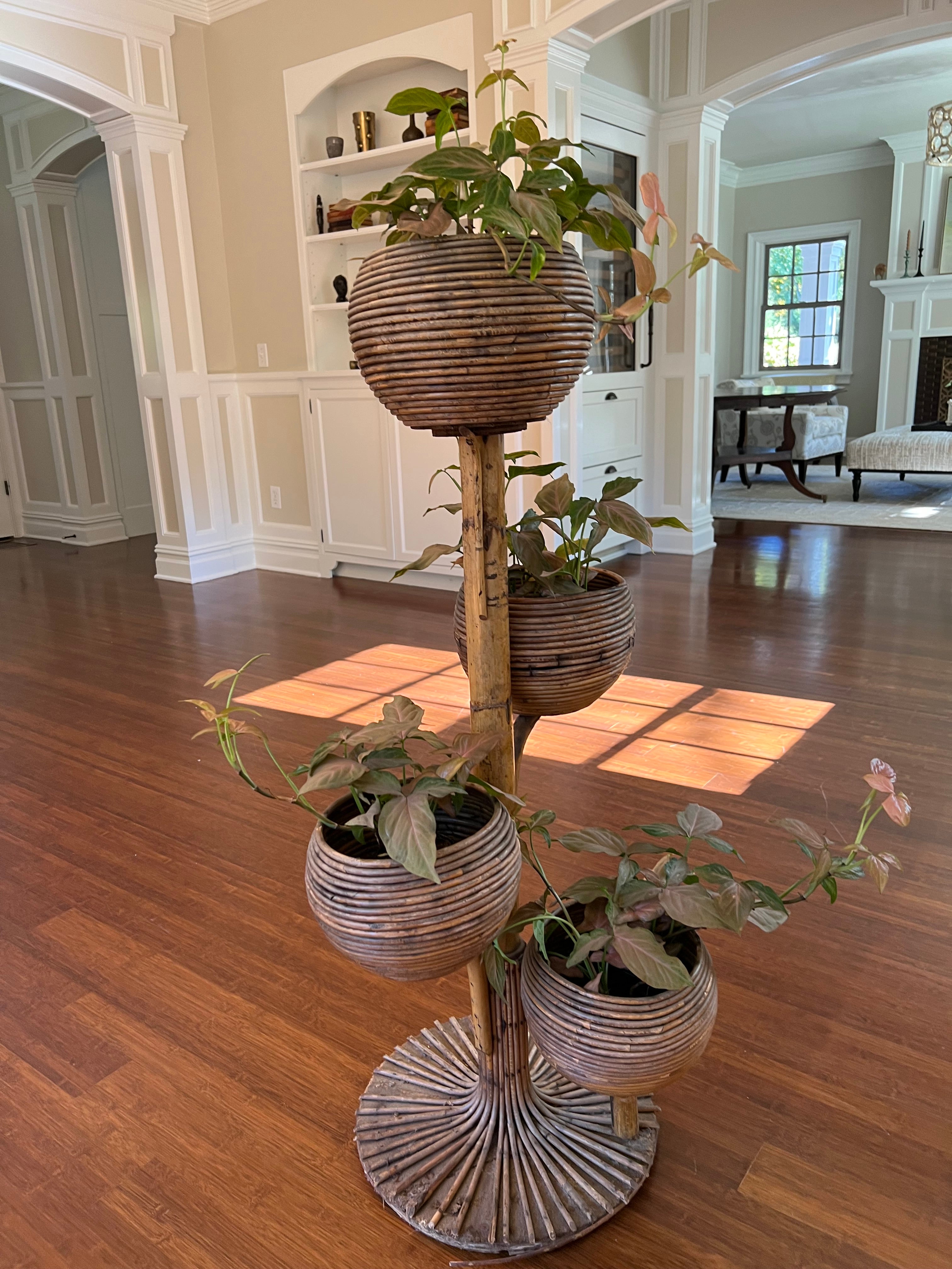 Mid Century Rattan Plant Stand