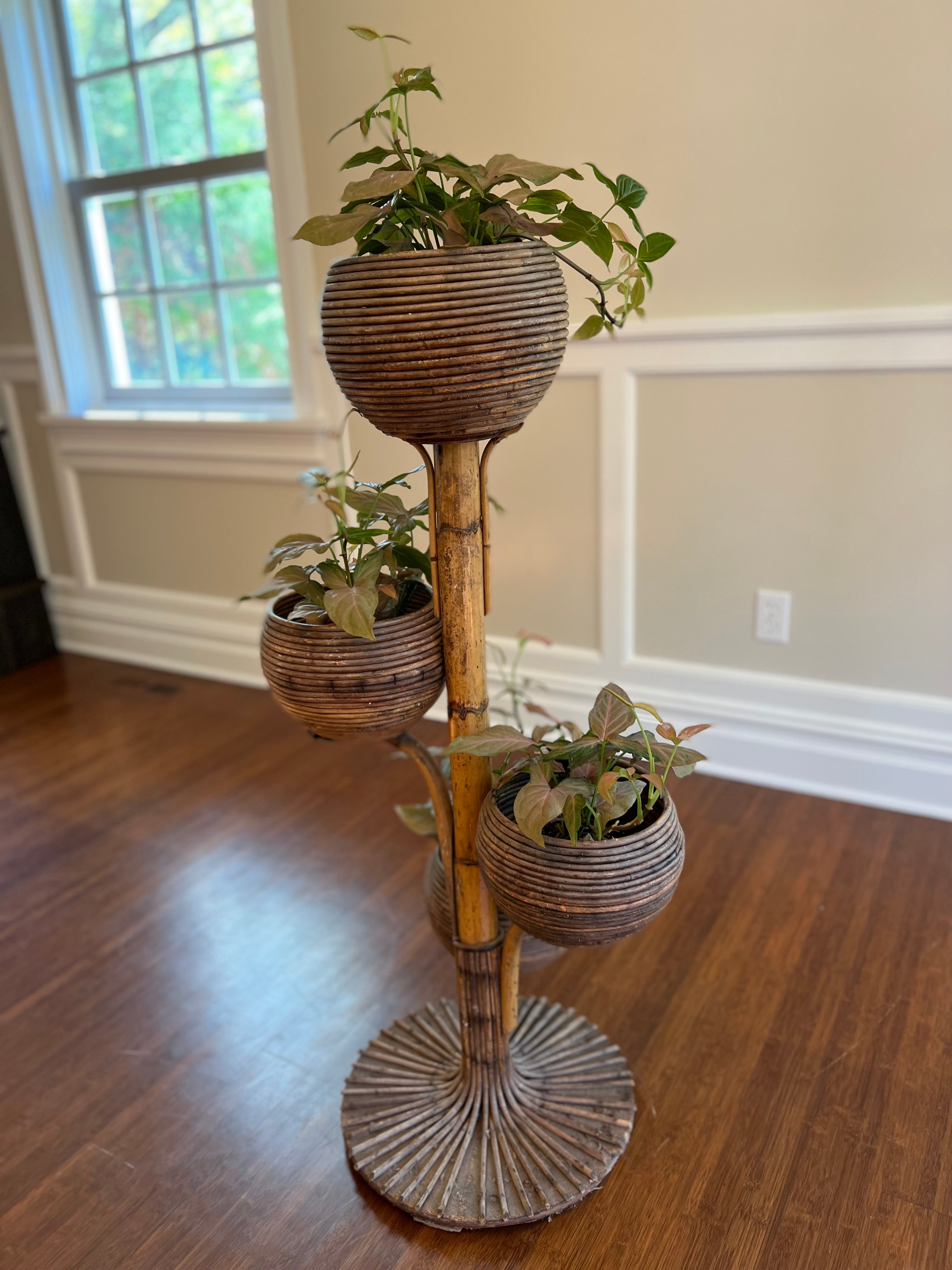 Mid Century Rattan Plant Stand