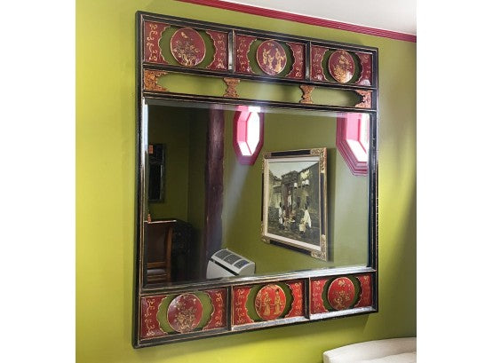 Vintage Brass and Various Metals Mirror with Chinoises