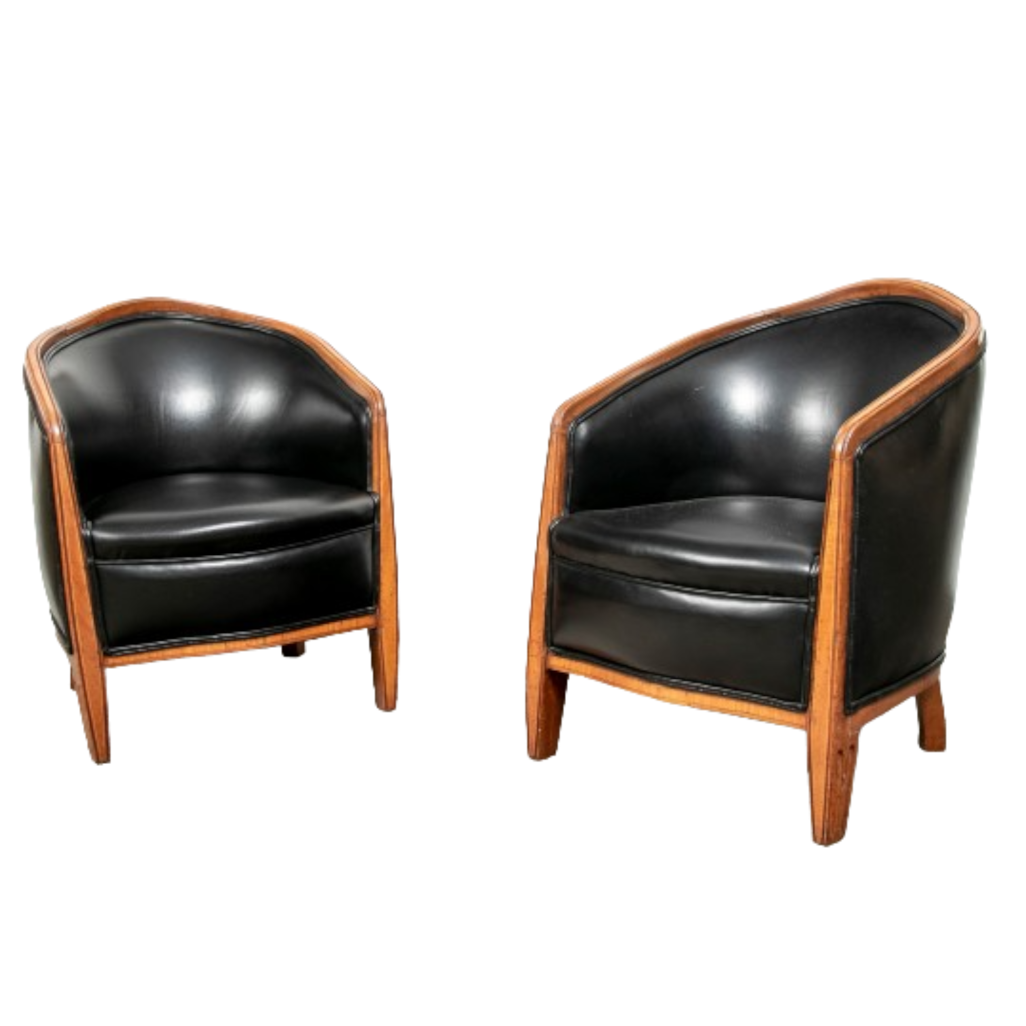 Mid-Century Wood and Leather Pair of Chairs