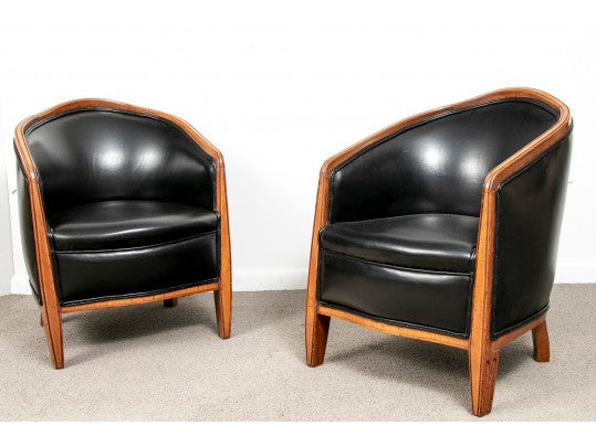 Mid-Century Wood and Leather Pair of Chairs