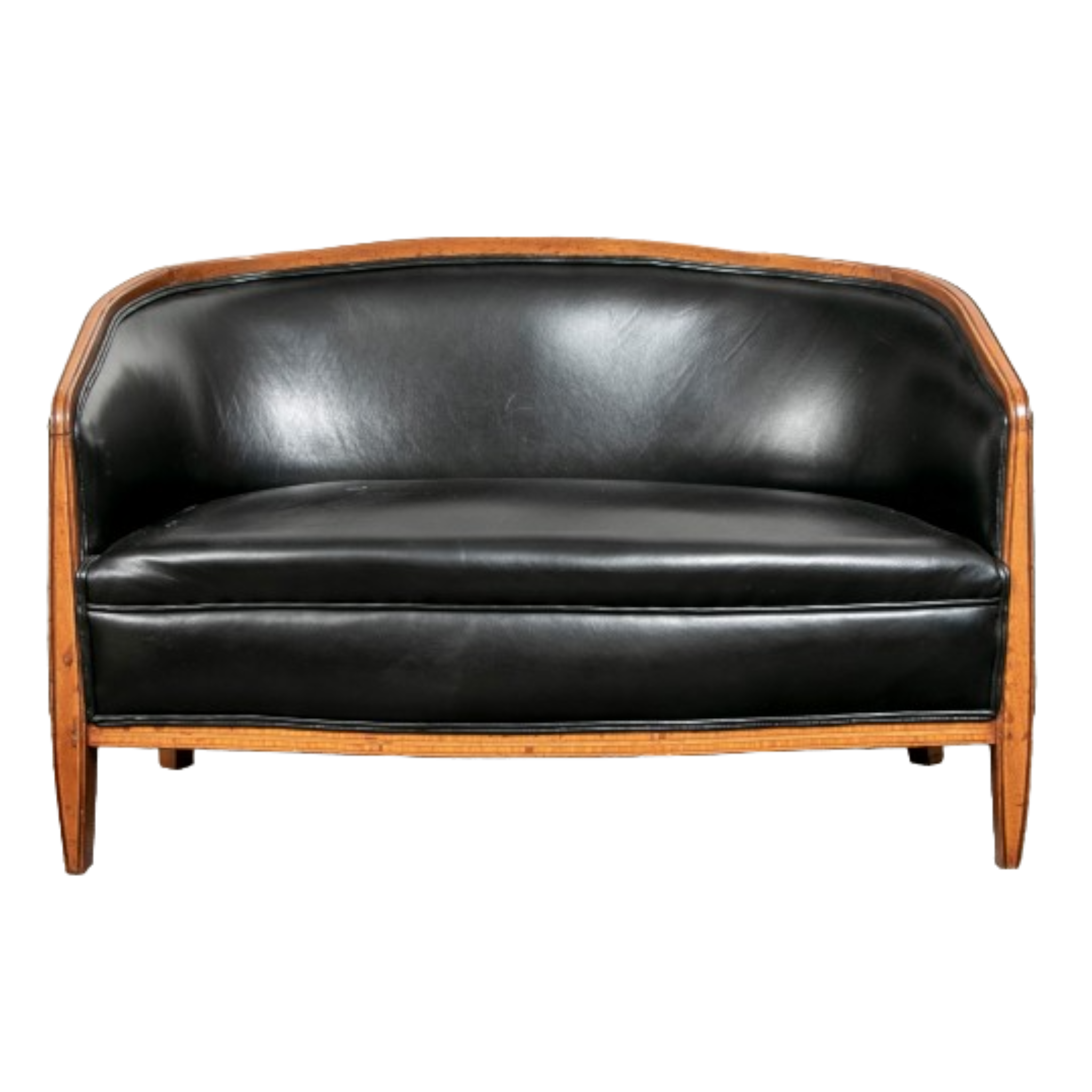 Mid-Century Wood and Leather Loveseat