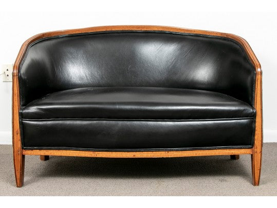 Mid-Century Wood and Leather Loveseat