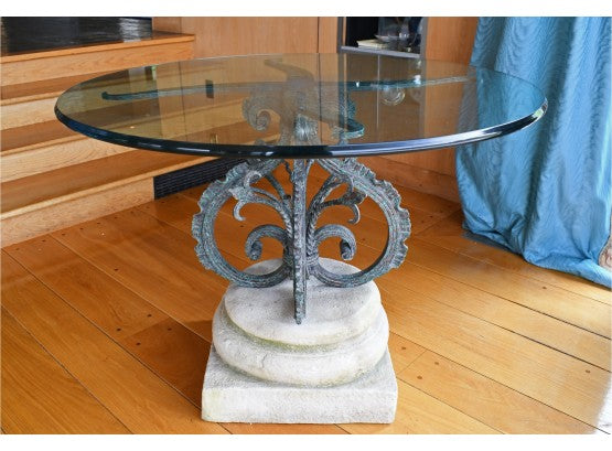 Coming soon! Vintage Glass and Iron Pedestal Table